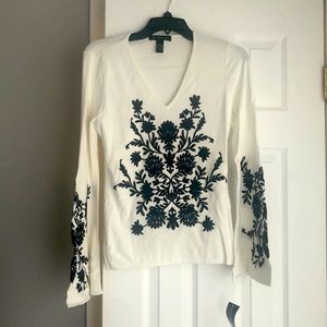INC Embroidered White Sweater